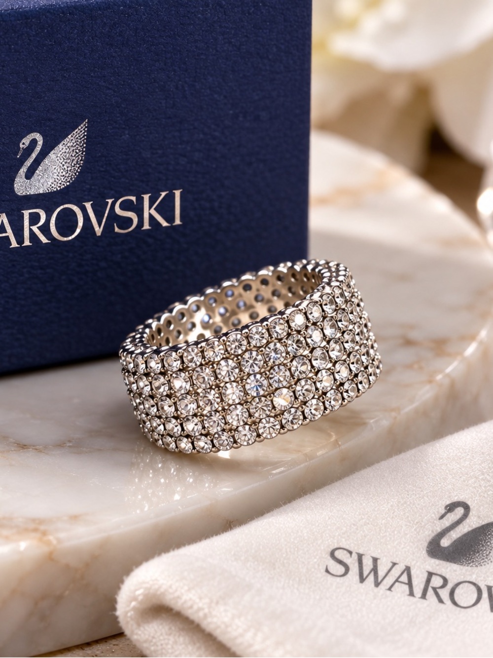 Swarovski Silver Crystal Pavé Multi-Row Band Ring